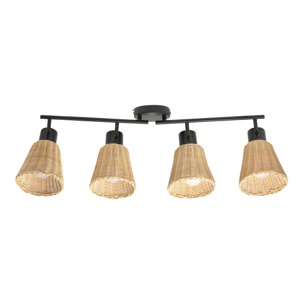 Forlight Nature plafón con 4 focos en negro y rattan natural para bombilla E27