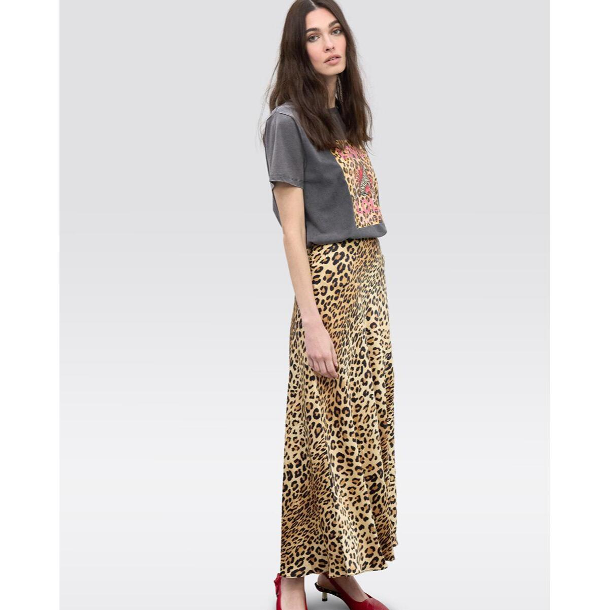 gonna in raso con stampa animalier