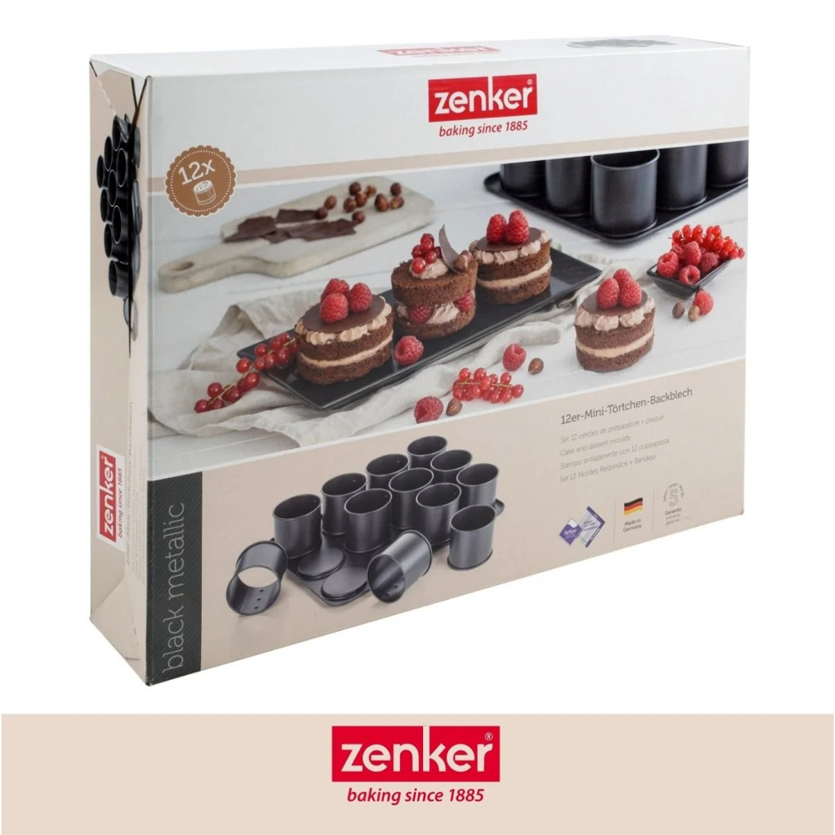 Ensemble de 2 Plaques pâtisserie 12 mini Moules ronds amovibles 38 x 30 cm Zenker Black Metallic
