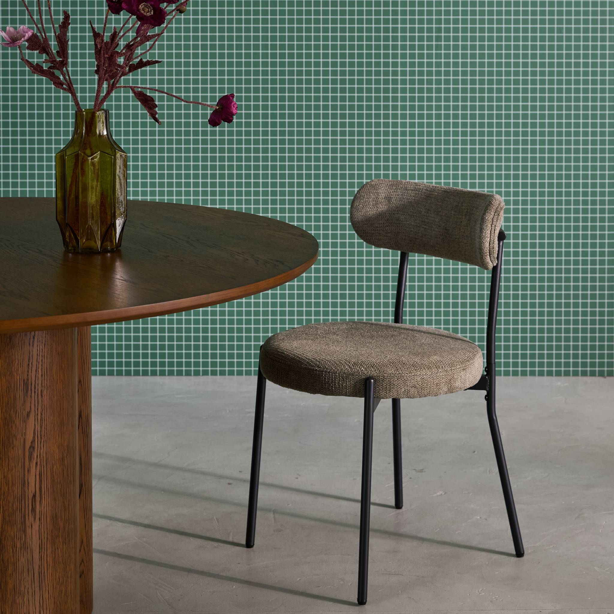 Lot de deux chaises métal et tissu chenille vert L 47 x P 49 x H 76.5cm - Livia