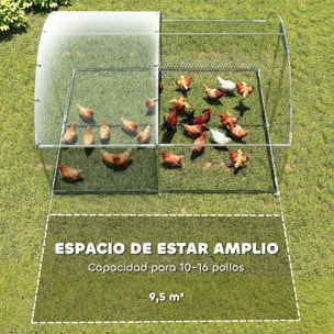 Gallinero para Exterior Grande 2,8x3,4x1,9 m, 9,5 m², Gallinero de Acero Galvanizado con Cubierta de Tela Oxford, Anti-UV e Impermeable, Puerta y Pestillos, Jaula para 10-16 Gallinas, Plata