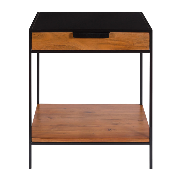 Table de chevet 1 tiroir en bois d'acacia et métal - Salama