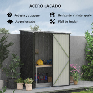 Cobertizo de Jardín Exterior 1,34 m² 161,5x94,5x196 cm Caseta de Jardín Exterior Metálica con 1 Puerta y Cerradura para Almacenamiento de Herramientas para Patio Terraza Negro Carbón