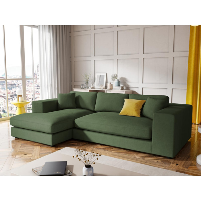 Canapé d'angle gauche ''Tendance'' 5 places en velours côtelé vert