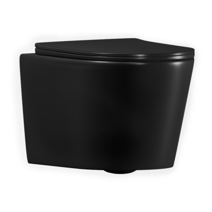 Vortex rimless WC suspendu 53,5 cm sans bride avec abattant SoftClose, effet Vortex, noir mat (CE142010RTORPBKM)