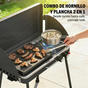 Barbacoa de Gas Portátil 2 en 1, Barbacoa de Gas Propano 7 kW de Mesa o de Pie con Plancha Grande, Patas Desmontables, Protectores de Viento, para Picnic, Camping, Negro
