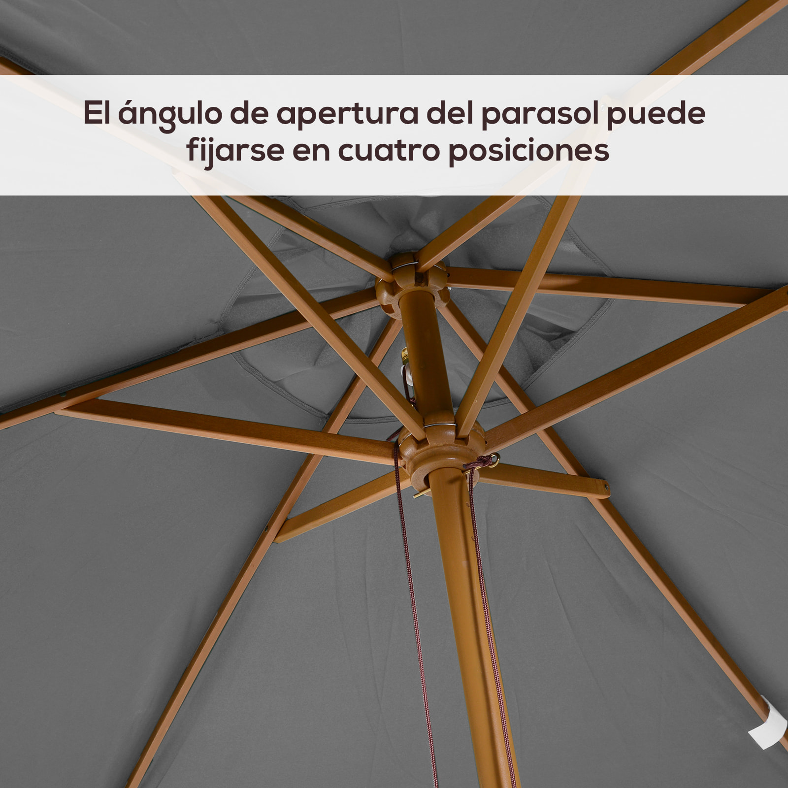 Sombrilla Terraza Exterior 295x200 cm Sombrilla de Jardín Rectangular Ajustable con Mástil de Madera y Manivela Impermeable Parasol para Patio Terraza Gris