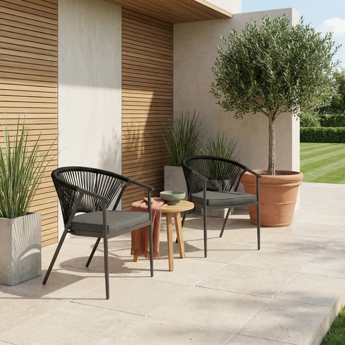 Fauteuil de jardin empilable acier et cordes (lot de 2) LIORA