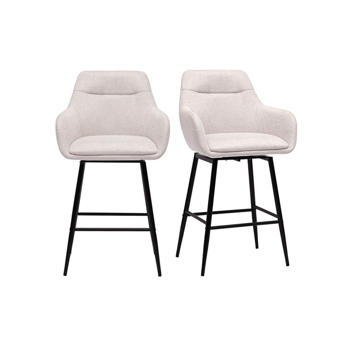 Tabourets de bar pivotants 360° en tissu effet velours texturé beige et métal H65.5 cm (lot de 2) ALESS