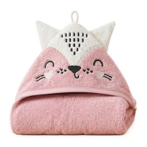 Cape de bain enfant pur coton 420 g/m² brodé rose Petite renarde rose