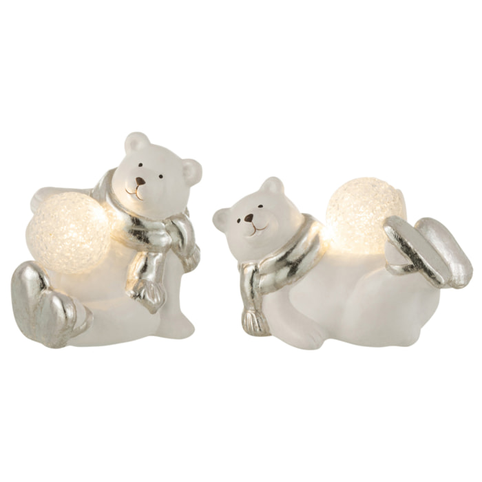 J-Line figurine de Noël Ours Polaire Couche - polyrésine - blanc/argent - 2 pcs - LED