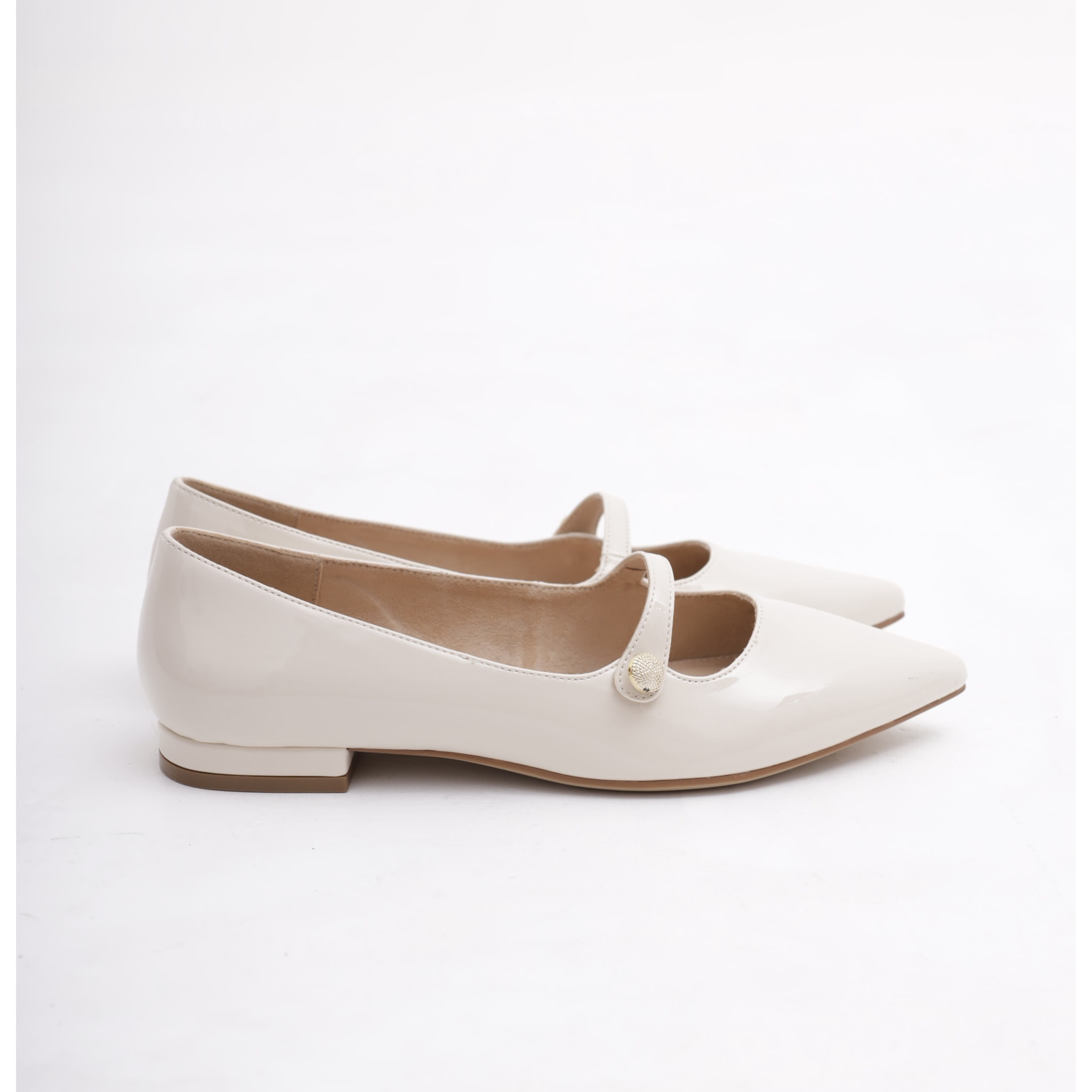 DECOLLETE' FLAT CINTURINO PANNA