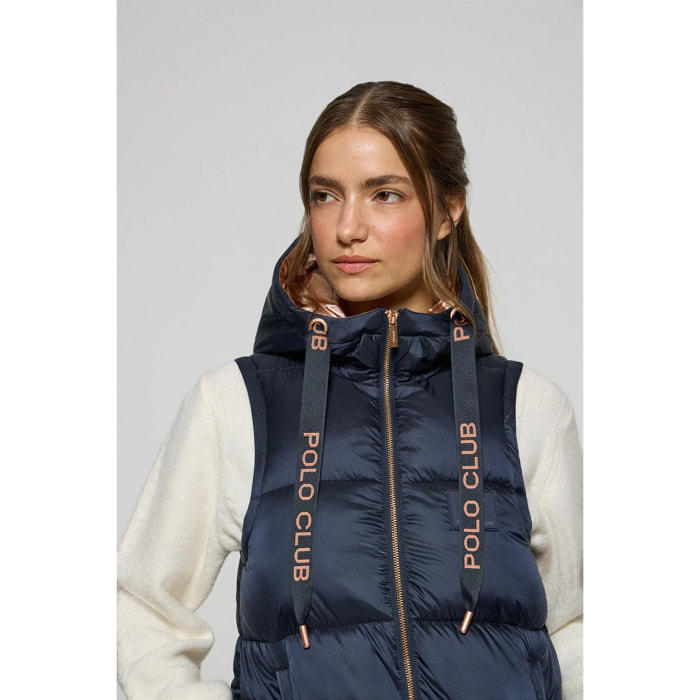 Gilet trapuntato Ice blu marino con cappuccio fisso e particolari Polo Club