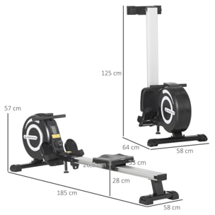 Máquina de Remo Plegable con 8 Niveles de Resistencia Magnética Volante de 4kg Monitor LCD Carga 120kg para Fitness Entrenamiento en Casa Acero Aluminio 185x58x57 cm Negro y Plata
