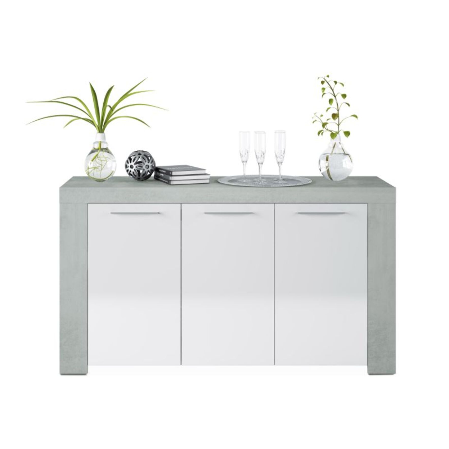 Aparador Dara Blanco Artik (Blanco Mate) - Gris Cemento