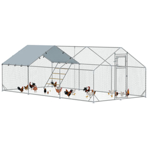 Gallinero para Exterior Gallinero de Acero Galvanizado con Comedero Colgante Tipo Brocheta Percha Cubierta Anti-UV e Impermeable para Conejos Patos Gansos Plata