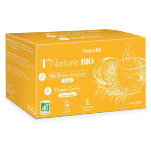 NATURFIT - T'Nature BIO - Thé Brûle-Graisses fruité & Tisane Détox aromatique 100% BIO - Favorise l'élimination des toxines et le déstockage des graisses - 2 x 15 sachets - Cure 15 jours