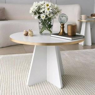 Tavolino da salotto Armanda, Tavolo basso da caffè, Portariviste per divano, Ripiano da soggiorno, 60x60h40 cm, Oro e Bianco