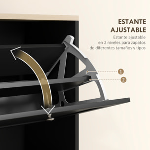 Mueble Zapatero Moderno Armario Zapatero con 3 Cajones Abatibles y Estantes Ajustables para 18 Pares de Zapatos Zapatero Estrecho para Pasillo Entrada 60x23,5x115 cm Negro