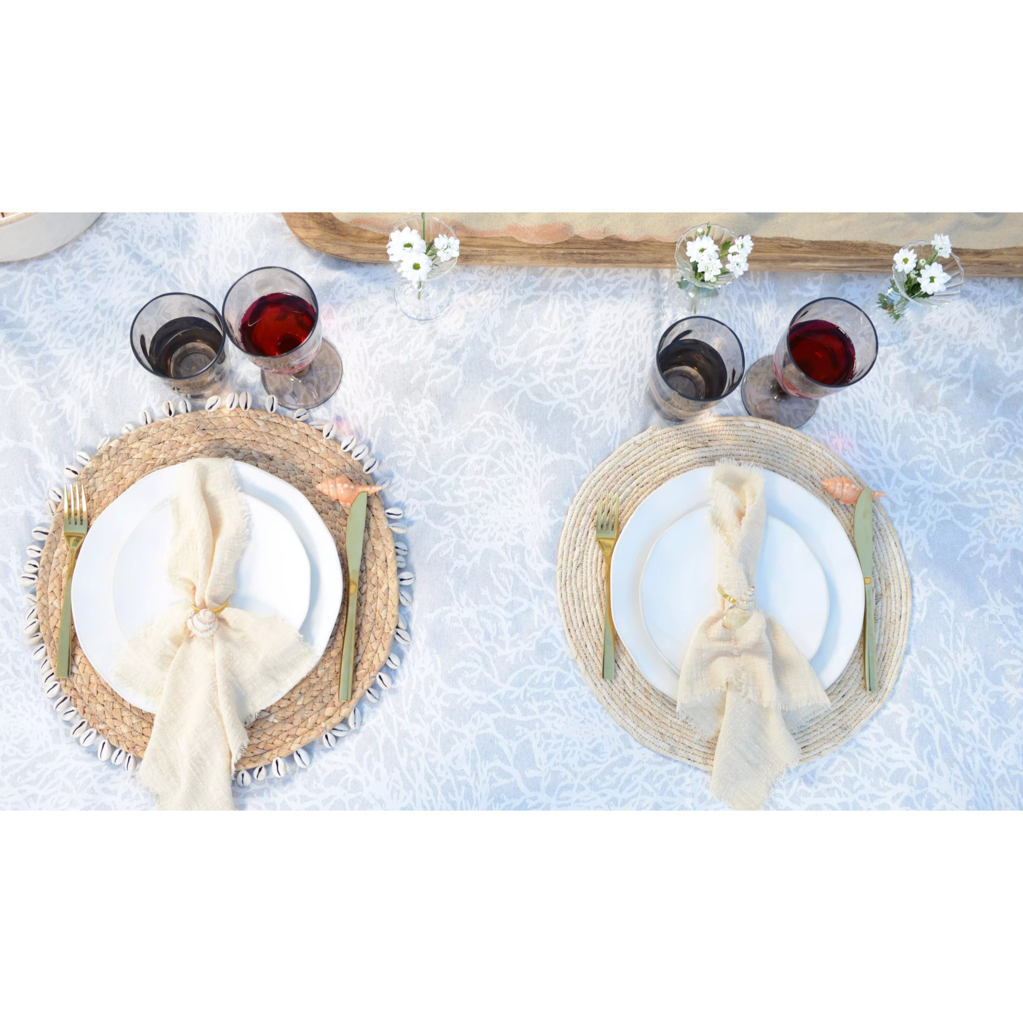 Lot de 6 DESSOUS D'ASSIETTE EN OSIER AVEC COQUILLAGES