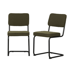 Lot de 2 chaises cantilever bouclette texturée verte. Maja. L46 x P54.5x H84.5cm