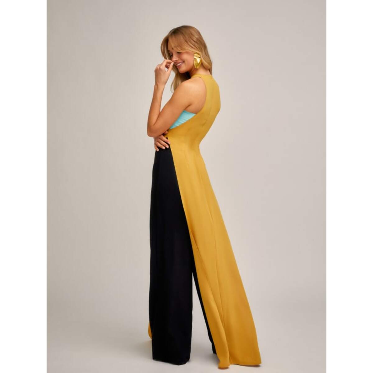 VESTIDO VICTORIA KAUAI NEGRO MOSTAZA TURQUESA