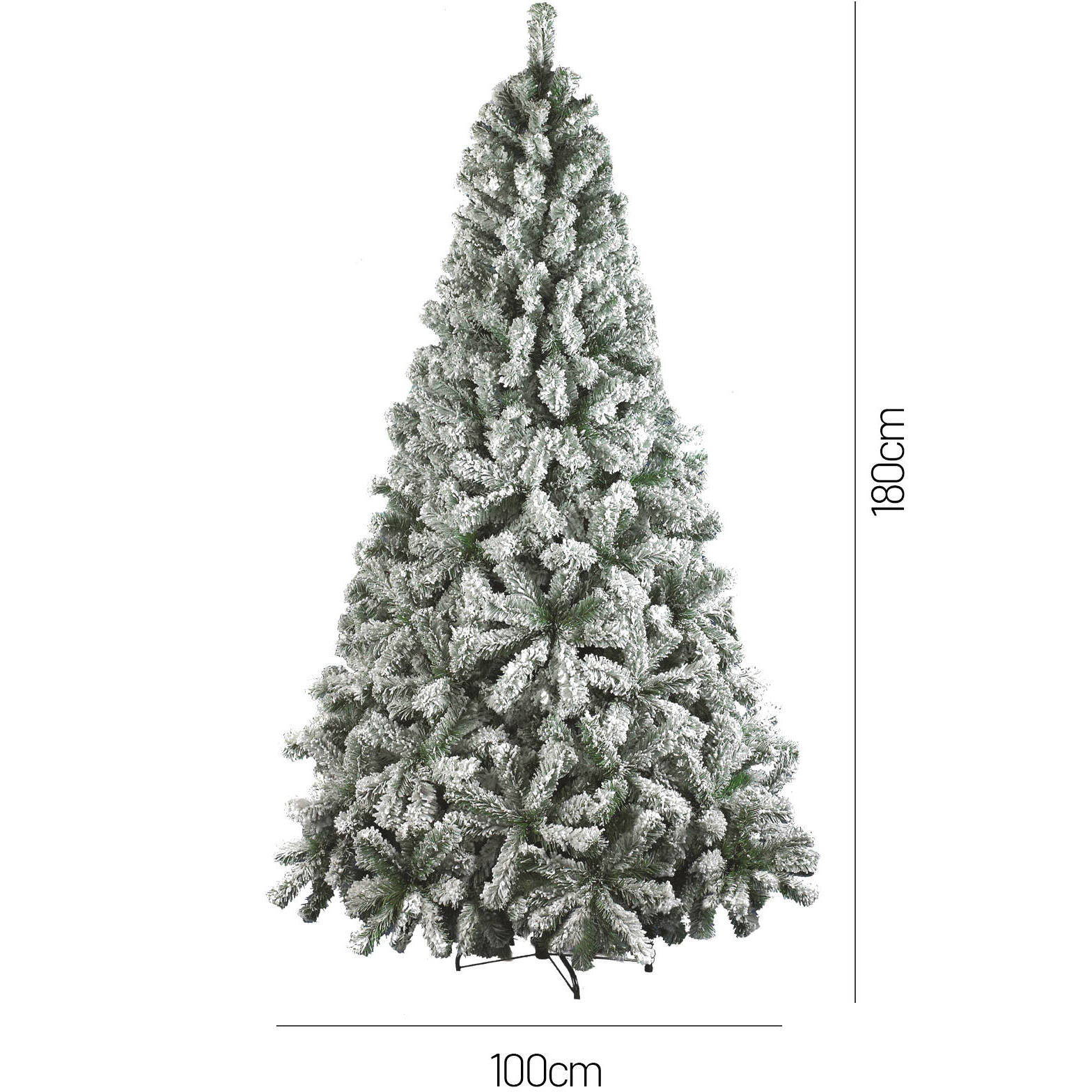 Albero di Natale 180 cm Hollybell, Pino artificiale floccato, Albero effetto reale, Alberello natalizio extra folto, 97x97 h180 cm, Verde e Bianco