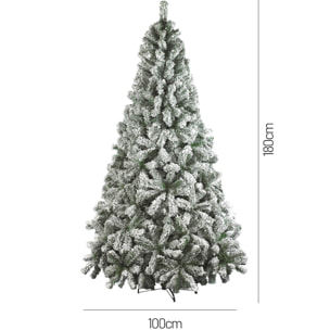 Albero di Natale 180 cm Hollybell, Pino artificiale floccato, Albero effetto reale, Alberello natalizio extra folto, 97x97 h180 cm, Verde e Bianco