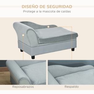 Sofá para Perros Pequeños Sofá para Gatos Tapizado en Terciopelo con Almacenaje Oculto y Cojín Lavable Carga 10 kg 76x45x43 cm Gris Claro