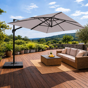 Parasol rectangulaire 3x4 déporté rotatif gris en aluminium GHAZIE