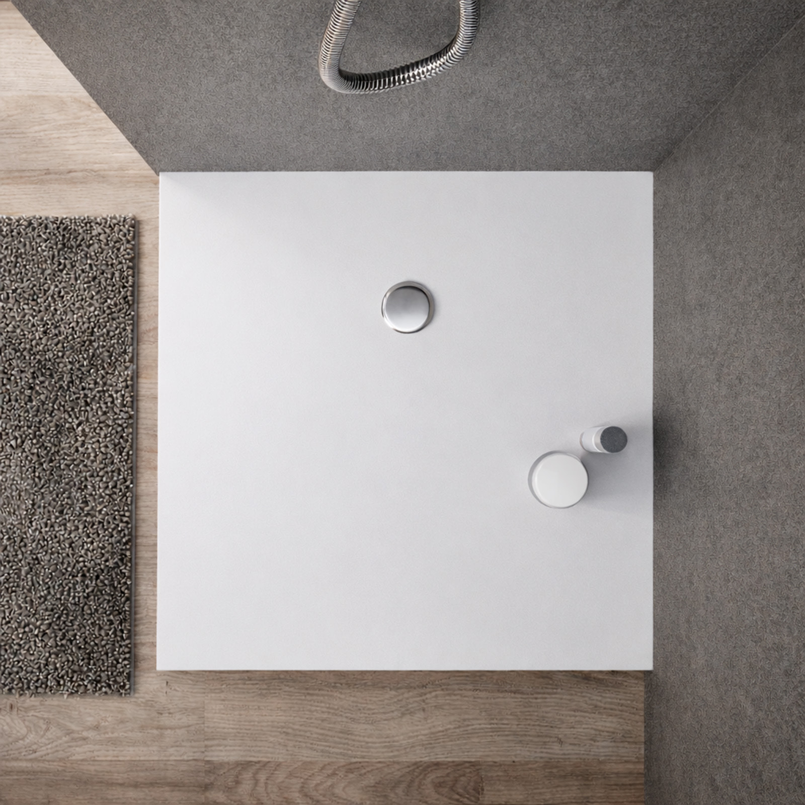 Receveur 80x80x2cm Extra-plat en Polybéton Blanc Mat Effet Soft-touch - Redécoupable - NELSON