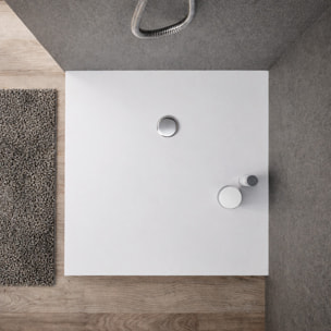 Receveur 80x80x2cm Extra-plat en Polybéton Blanc Mat Effet Soft-touch - Redécoupable - NELSON