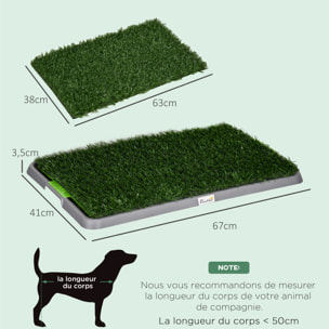 Toilette pour chien litière avec 2 tapis en gazon artificiel avec bac pour l'apprentissage de la propreté à l'intérieur et à l'extérieur, tapis d'entraînement pour Animaux, 67 x 41 cm