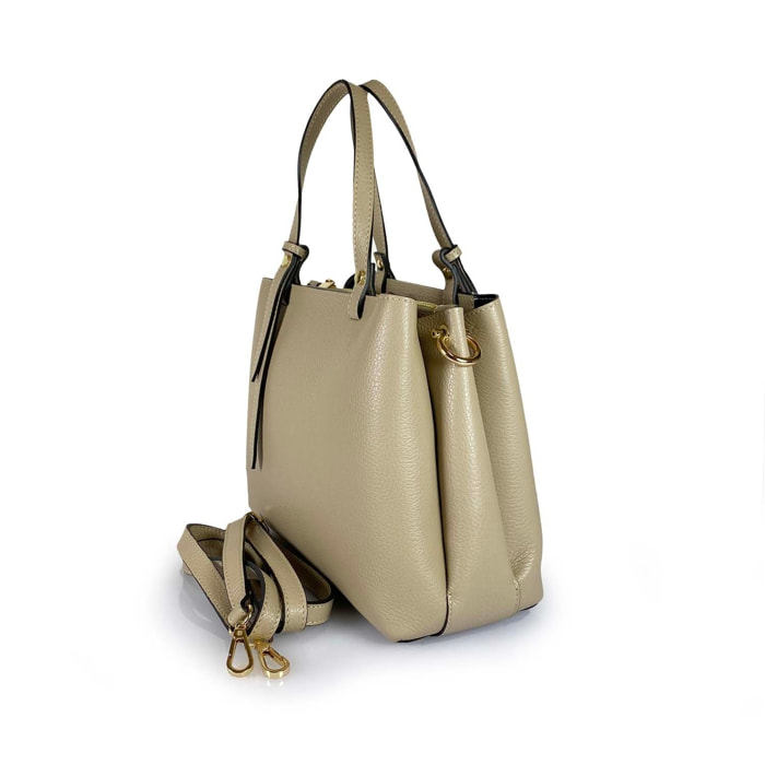 Borse Donna colore Beige-in pelle Made in Italy 25 X 19 X 11cm