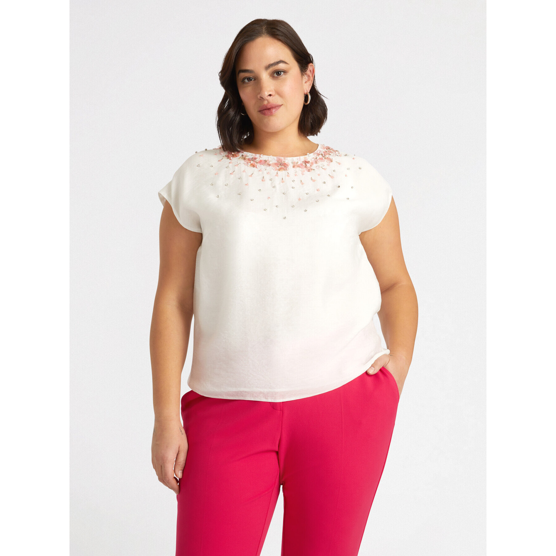 Fiorella Rubino - Blusa con escote bordado - Blanco