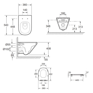 Cuvette WC suspendu sans bride Modern Life avec abattant frein de chute et déclipsable
