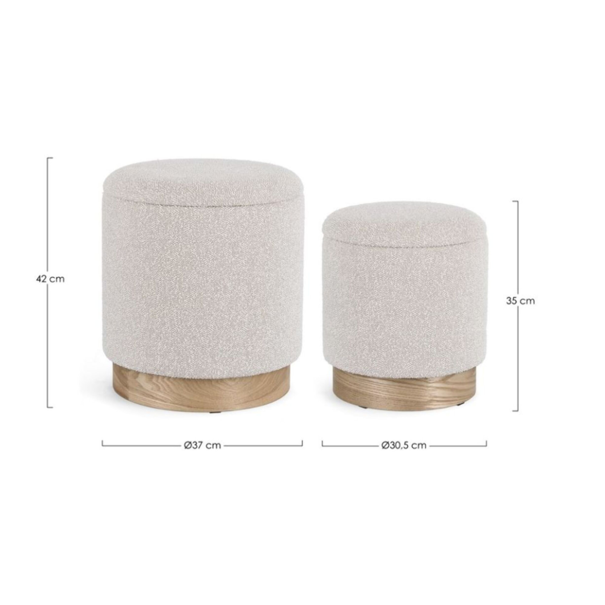 Set di pouf contenitore ZOYA grigio chiaro e legno di frassino