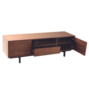 Meuble TV vintage en bois foncé niche ouverte L160 cm MANNY