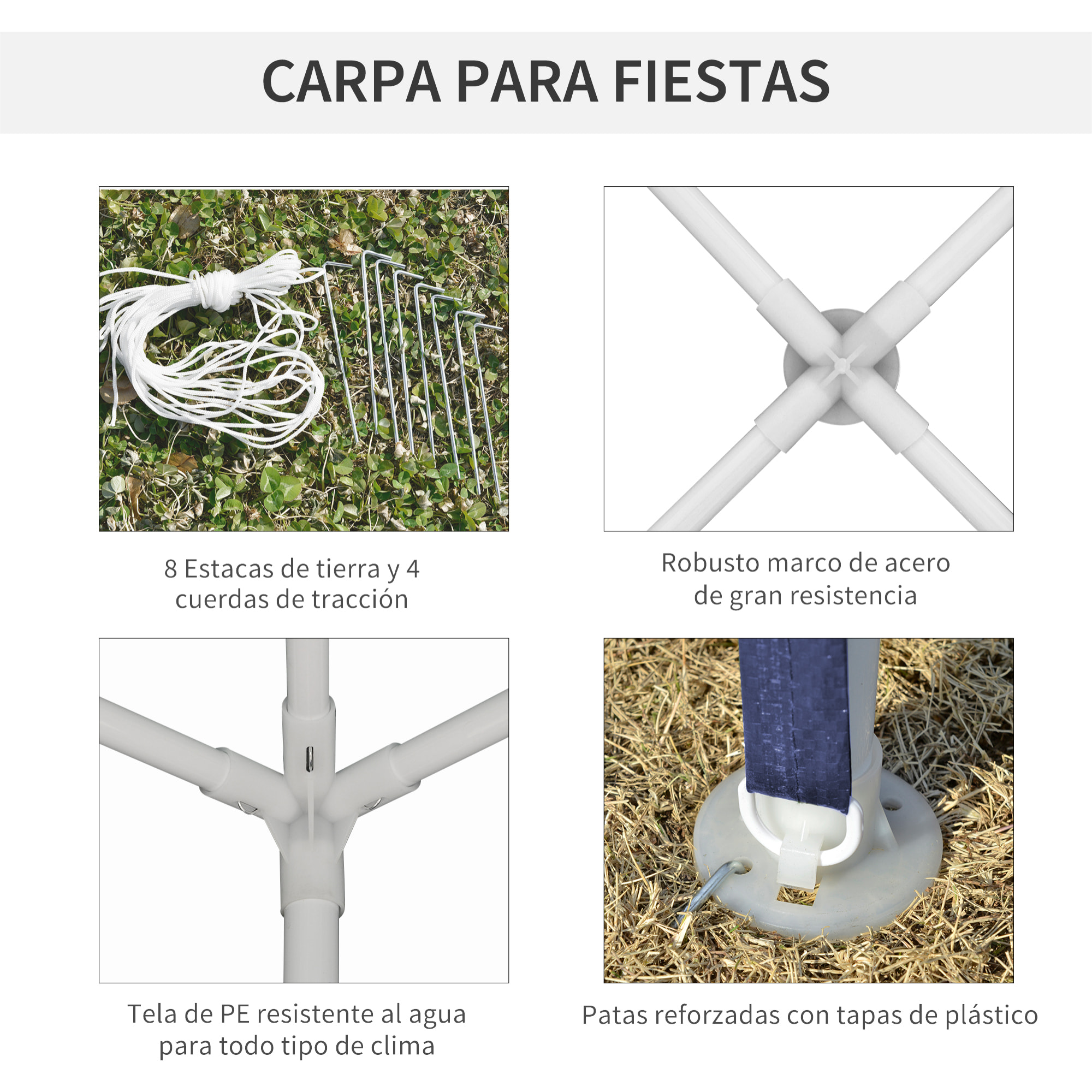 Carpa Desmontable 3x3 m Cenador Pabellón de Jardín con 4 Orificios de Drenaje y Marco de Metal Gazebo para Terraza Patio Exterior Camping Azul