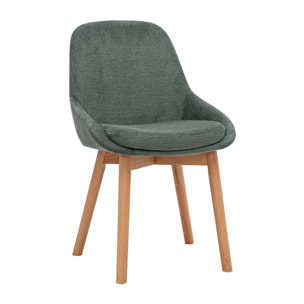 Chaises scandinaves en tissu chenille vert kaki et bois clair massif (lot de 2) HOLO