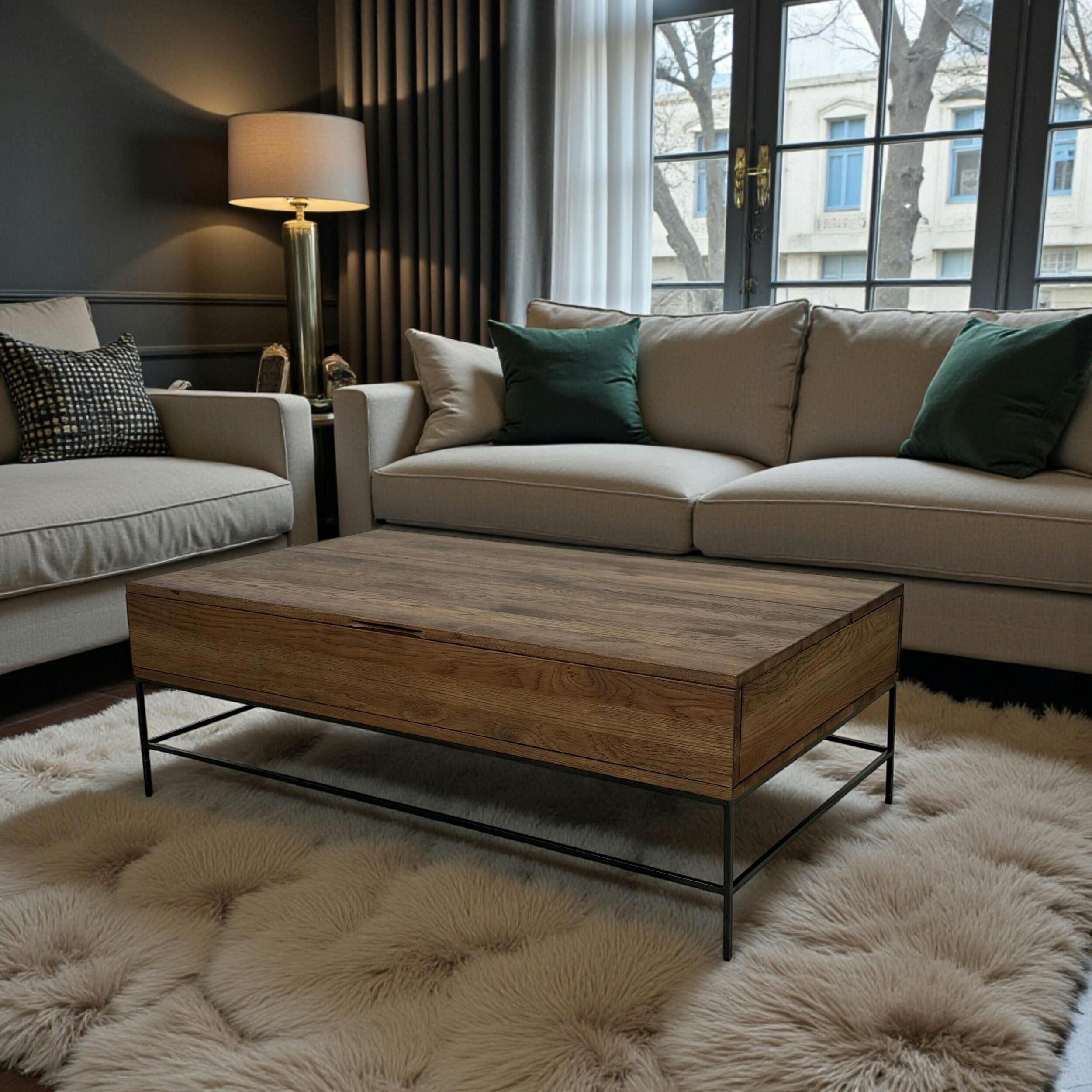 Table basse relevable chêne massif HUDSON