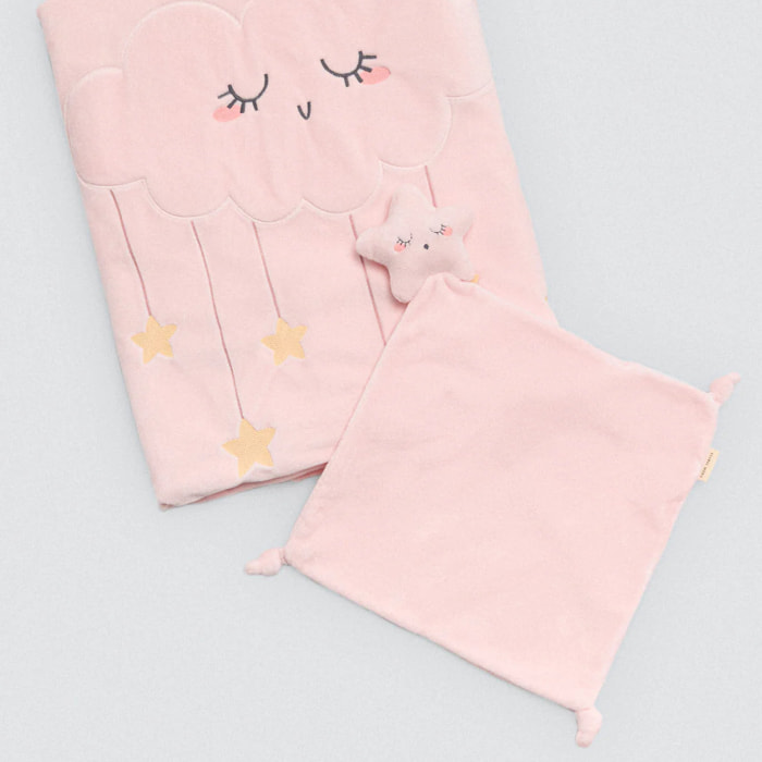 Set di coperta e doudou rosa Baby Stars