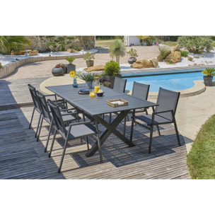 FLORIDE - Ensemble repas de jardin 6 places en aluminium gris anthracite