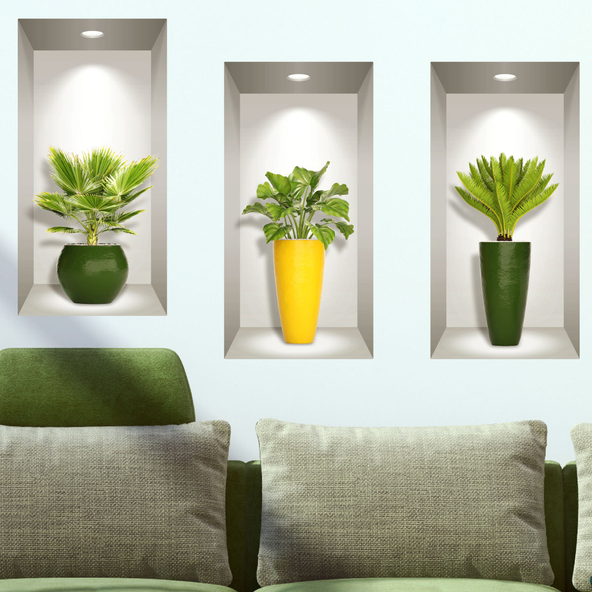 Stickers muraux 3D | Sticker Mural Autocollant effet 3D plantes feuilles de palmiers - Stickers adhésifs 3D Chambre Salon Trompe l'oeil