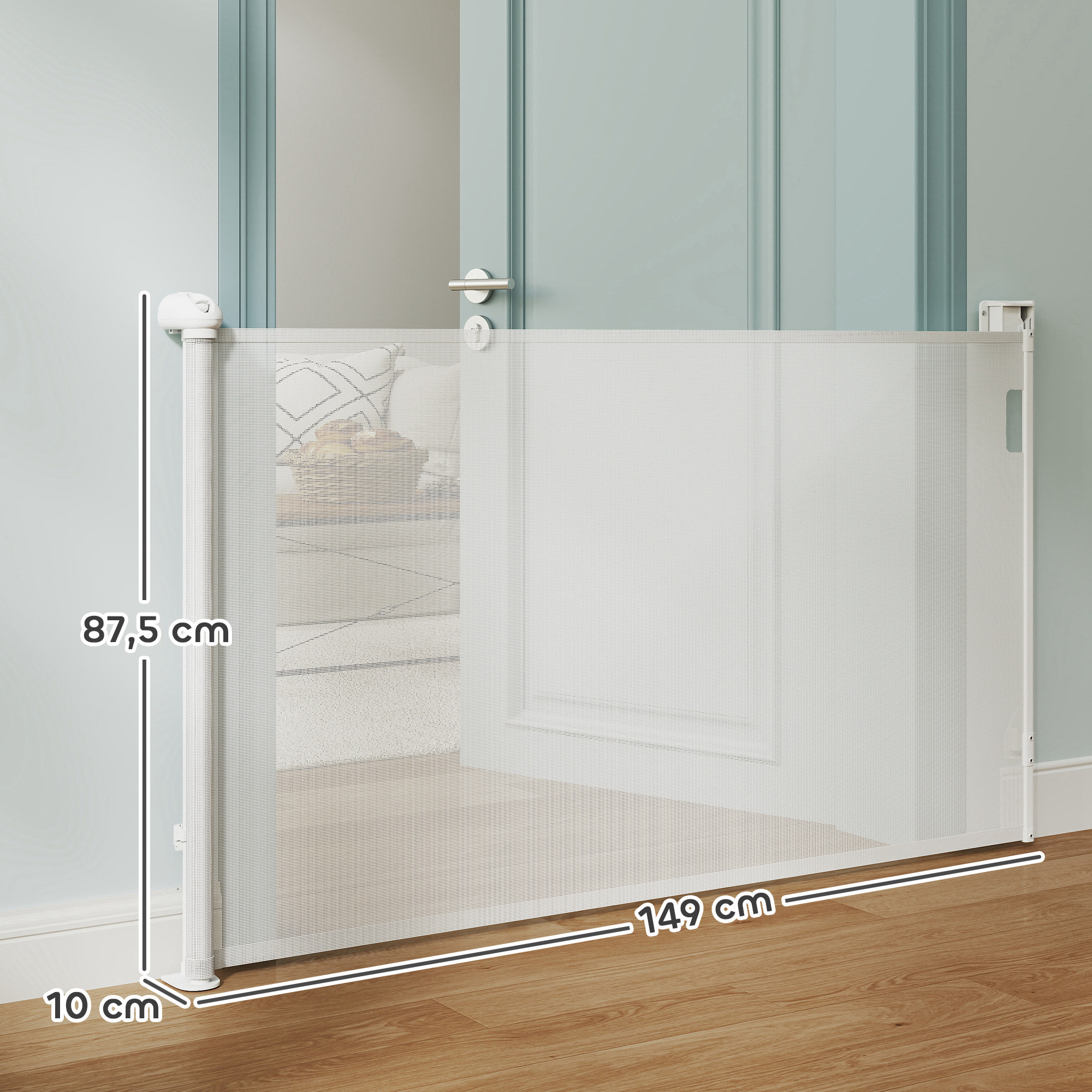 Barrière de sécurité chien rétractable 0-144 cm H.87 cm verrouillage auto alu PVC blanc