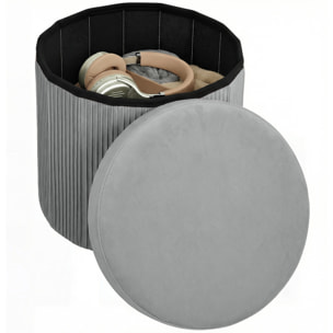 Puff Almacenaje, Banco Almacenaje Plegable, 35 L, 38x38x38 cm, Tapizado en Terciopelo, Baúl de Almacenamiento Redondo, Carga 120 kg, Taburete para Sala de Estar, Dormitorio, Entrada Gris Oscuro