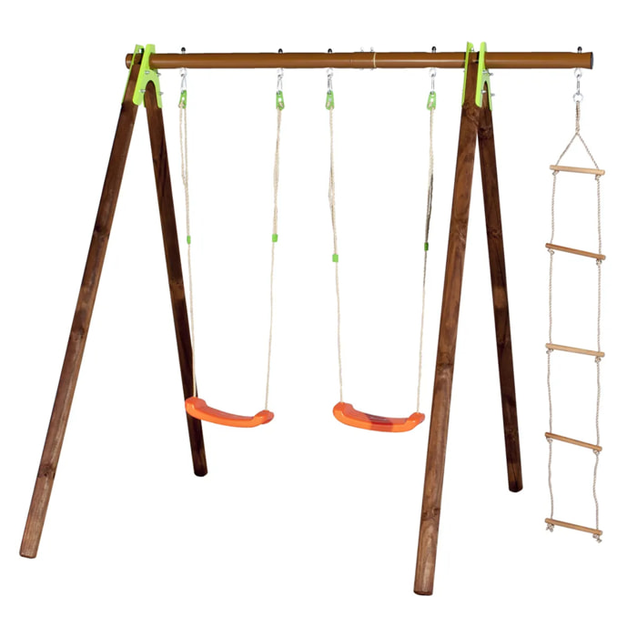 Portique bois poutre métal 2,30 m Techwood Premium XYLO - 3 enfants