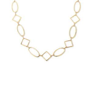 Collar Long Rhomb & Oval Acero Baño Oro