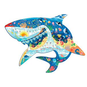 Puzzle di cartone con 128 pezzi. Design Squalo.