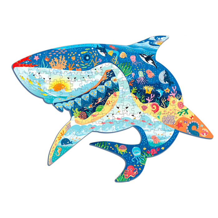 Puzzle di cartone con 128 pezzi. Design Squalo.